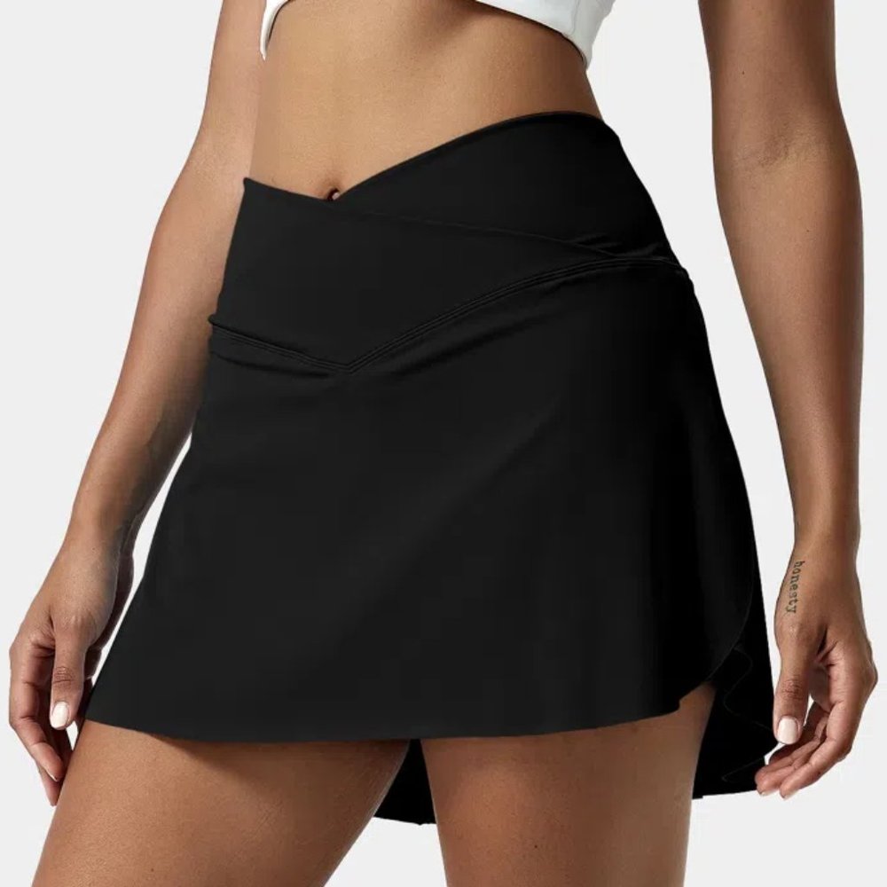 Halara Small Long Cloudful Air Crossover Pocket 2-in-1 Tennis Skirt Skort Black